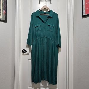 Torrid Button Front Shirt Dress -- Green, Knee-Length